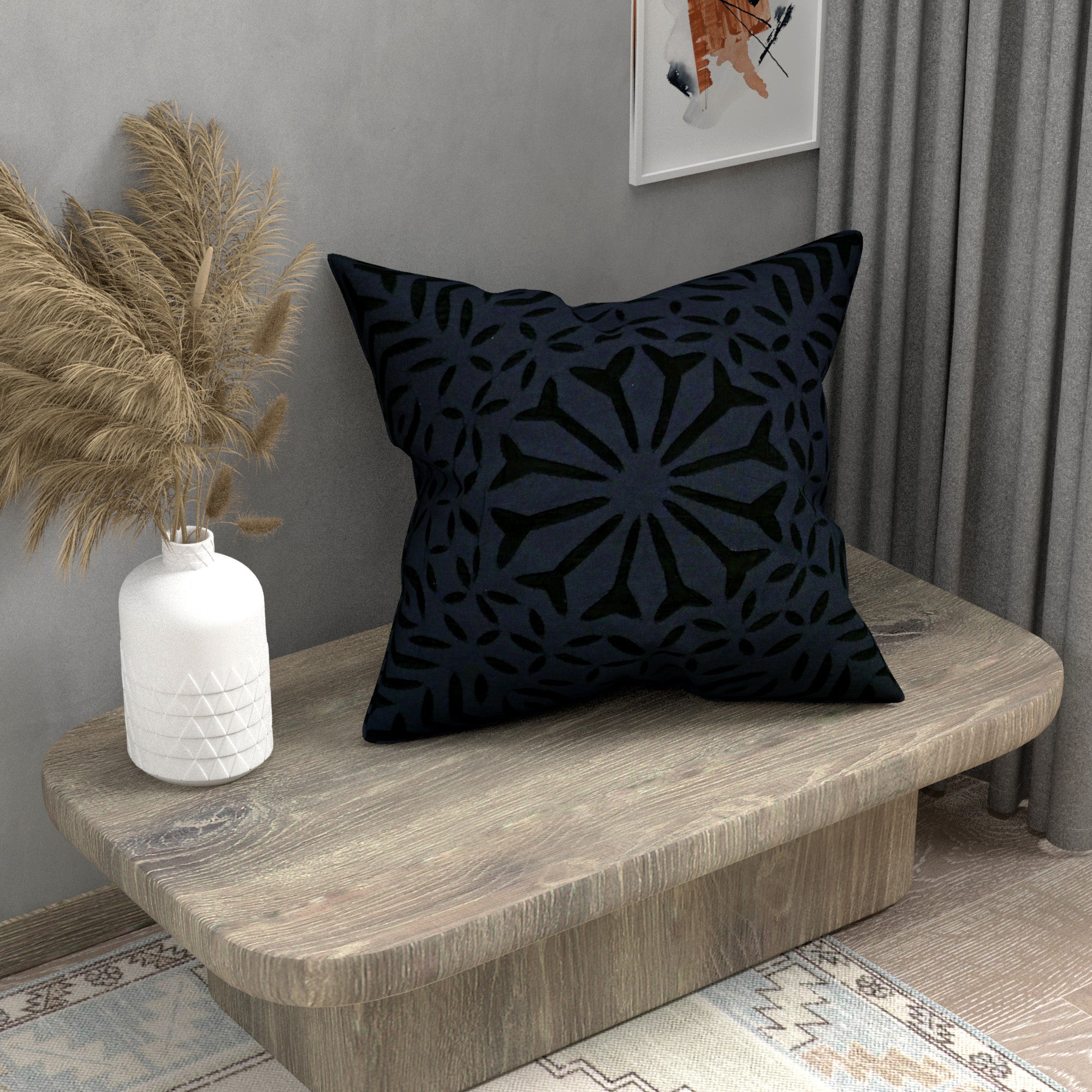 Handmade cotton applique work cushion cover - 16 X16 Inches