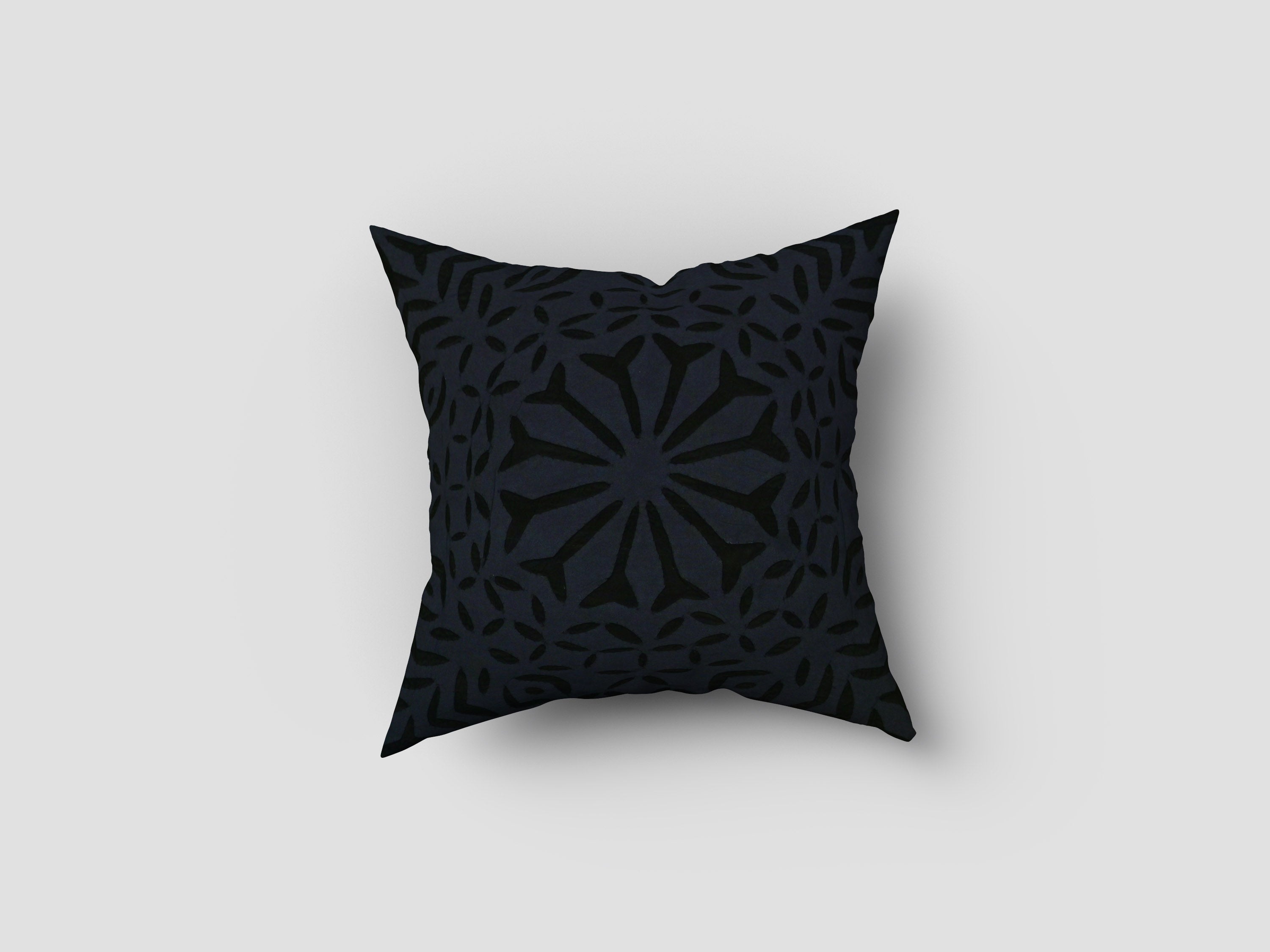 Handmade cotton applique work cushion cover - 16 X16 Inches