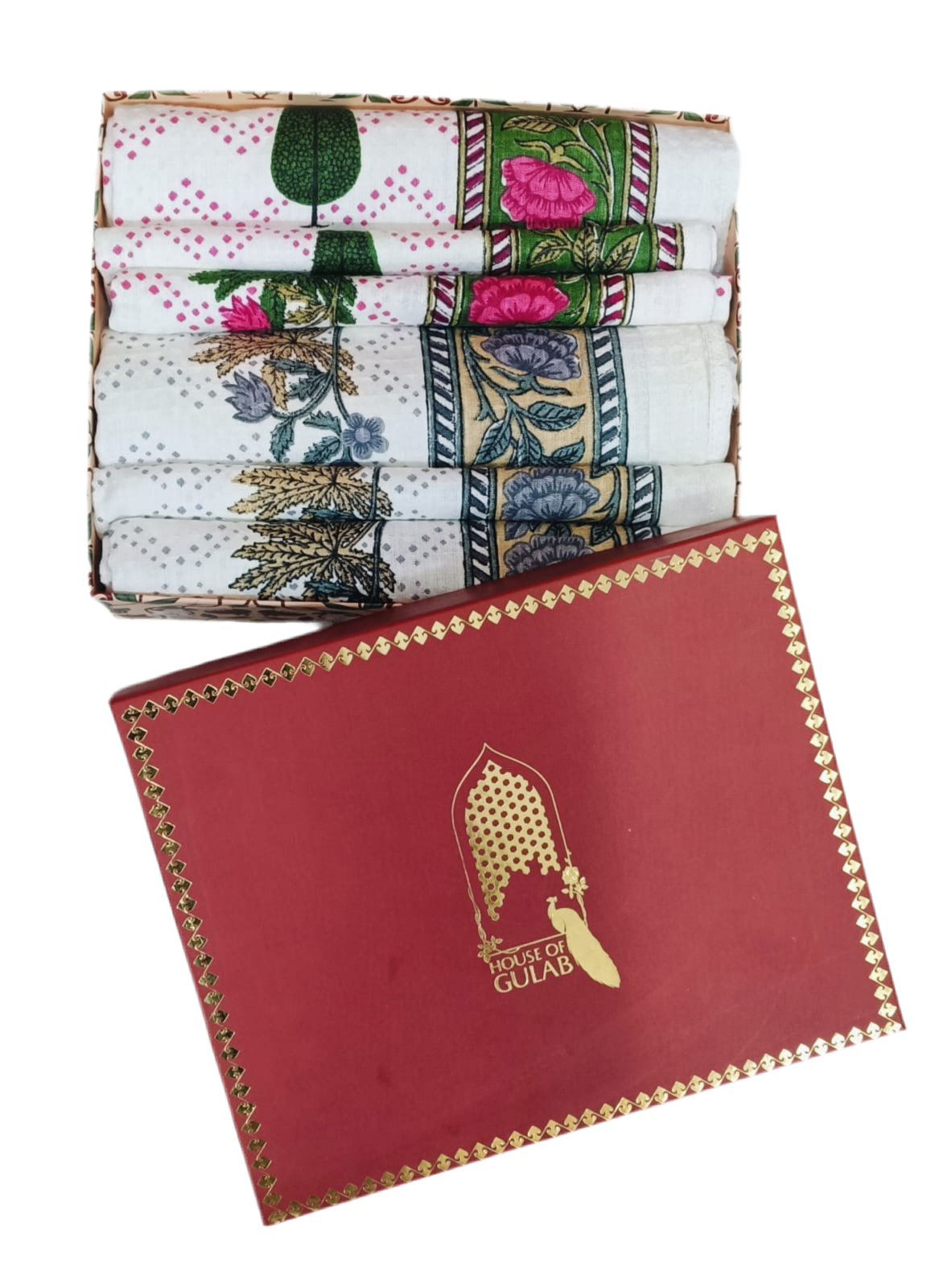 His & Her Towel Gift Set - Handblock Printed Towels - 2 Bath + 4 Hand Towels in 2 designs