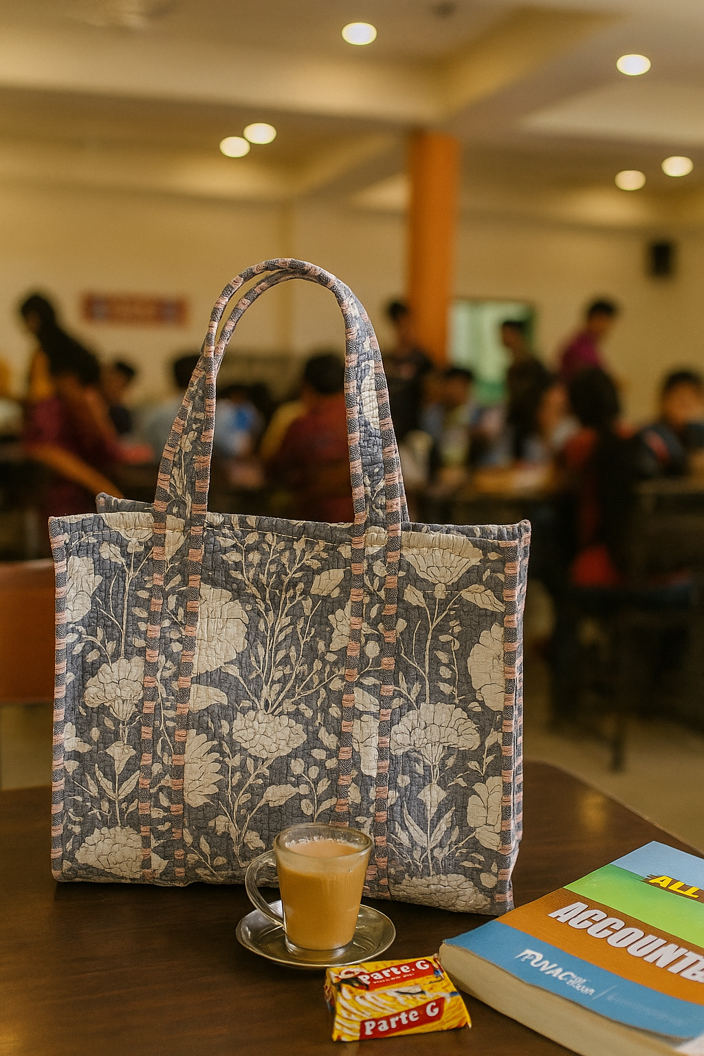 Handblock Printed Quilted Tote Bag without zip/button 17x18x 6 inches