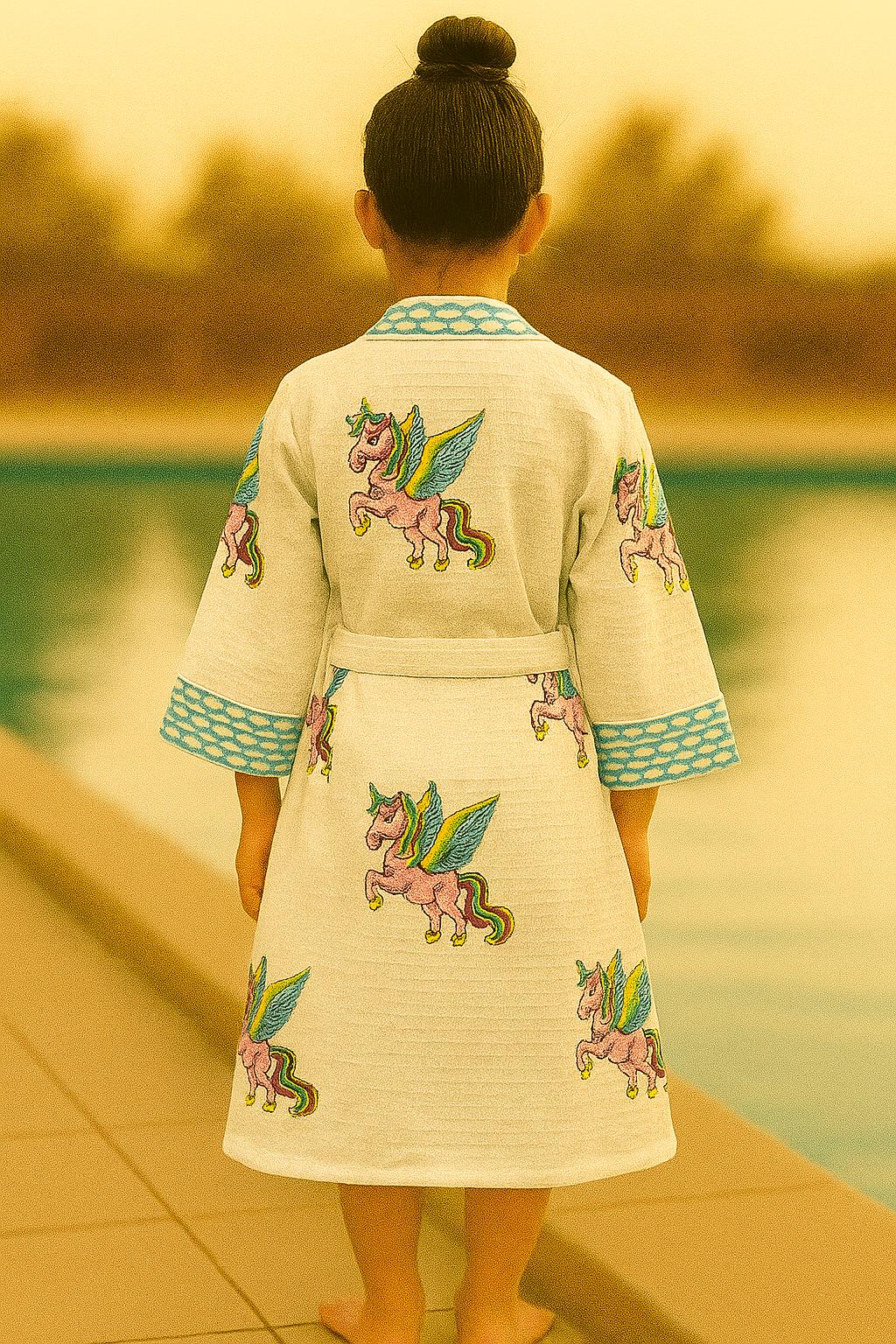 Handblock printed waffle cotton bathrobe for kids - 4-13 years old