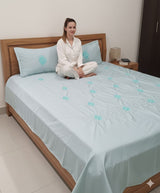 Embroidered Bedsheet Set with 2 Quilted Pillow Covers (108 × 108)