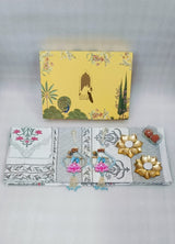 Diwali Gift Box | 1 Super Soft Percale Bedsheet, 1 Pair Door Hanging, 2 Metal Diyas, 2 Laddoo Candles