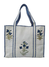 Classic White Block Printed Quilted Tote Bag without zip/button 17x18x 6 inches