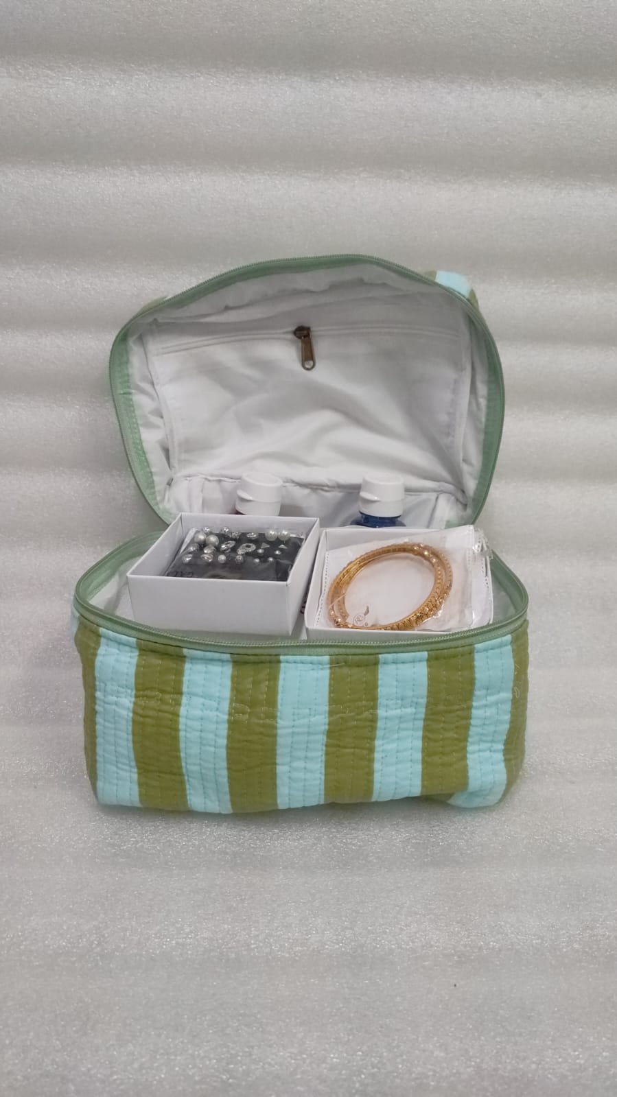 Handcrafted Quilted Makeup Organizer Bag | Cosmetic & Travel Vanity Case - 9x6.5x6.2 inches