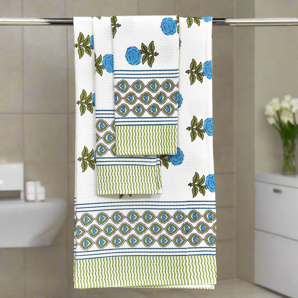 Gift Set - Handblock Printed Towels - 1 Bath + 2 Hand Towels