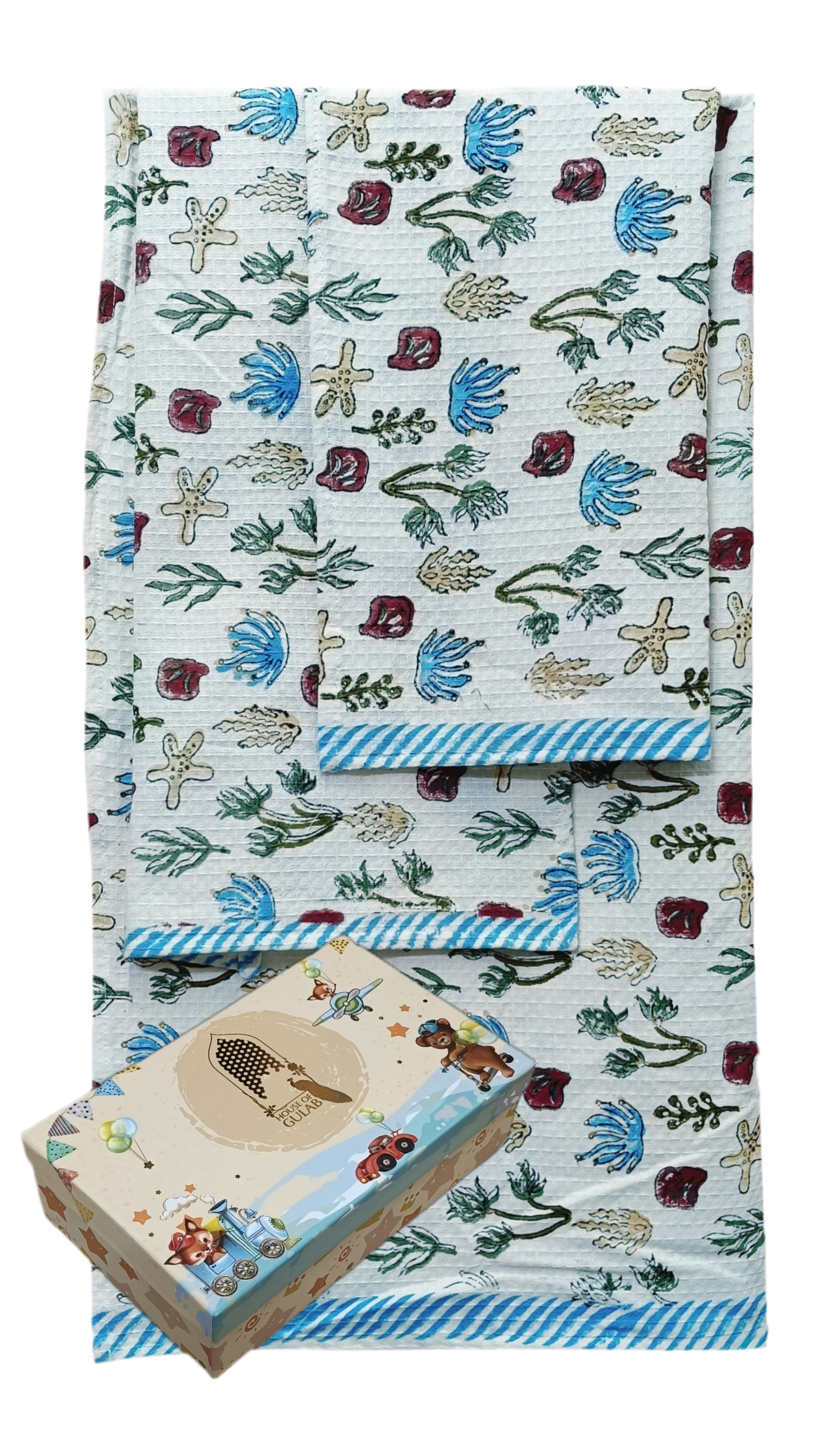 Gift Set - Handblock Printed Towels - 1 Bath + 2 Hand Towels