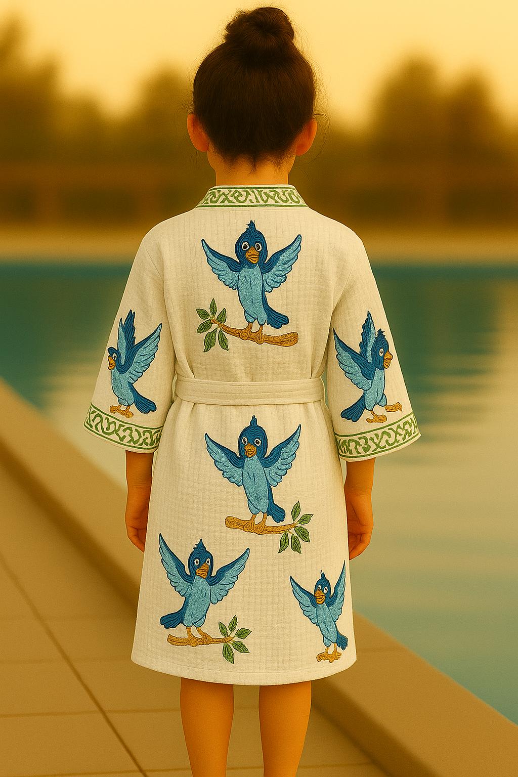 Handblock printed waffle cotton bathrobe for kids - 4-13 years old