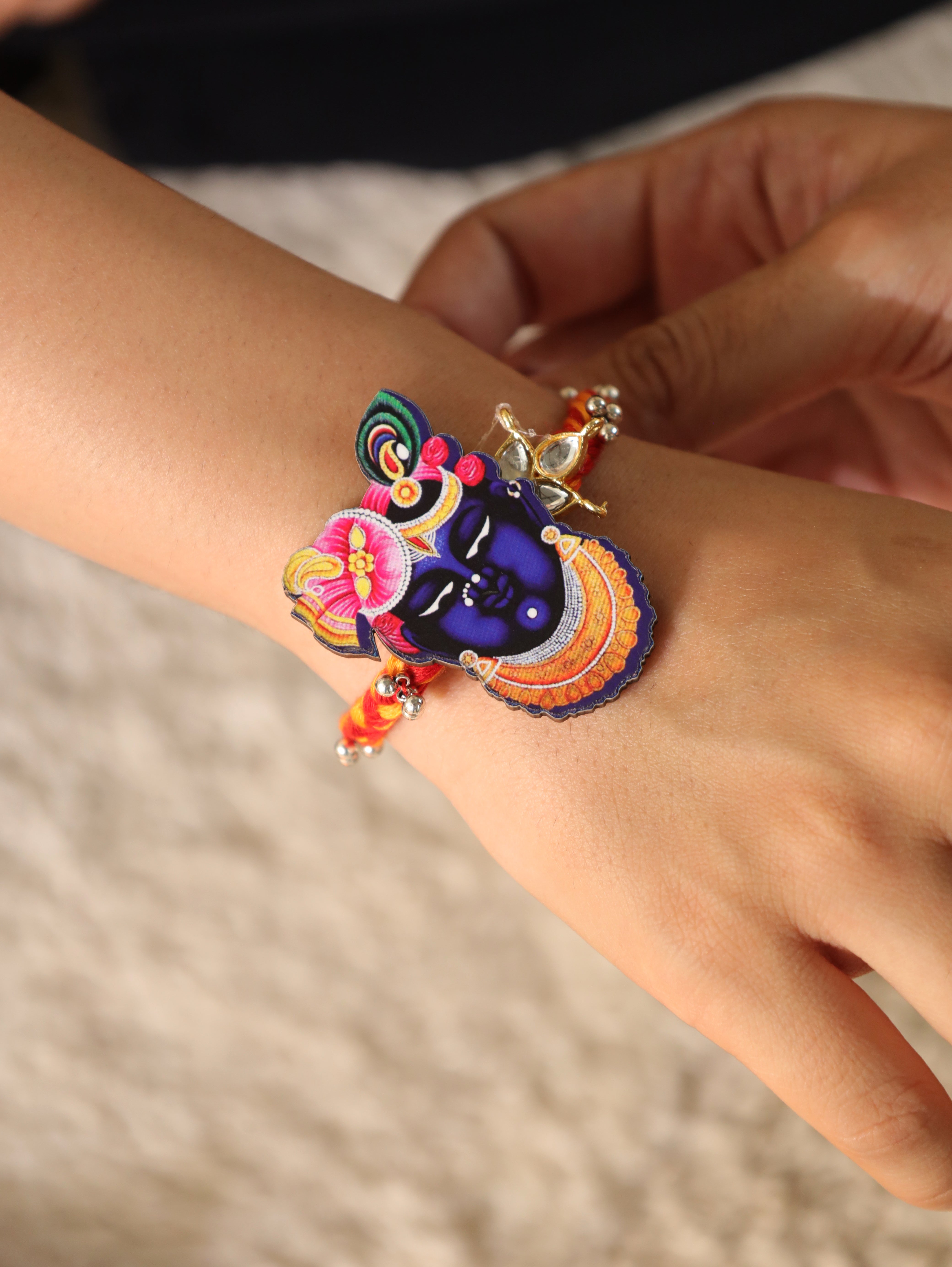 Pichwai Rakhi Gift Box– Designer Rakhi Set with Roli Chawal for Raksha Bandhan