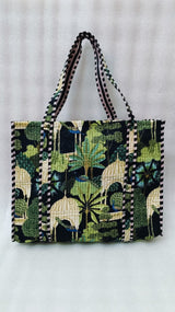 Handblock Printed Quilted Tote Bag without zip/button 17x18x 6 inches