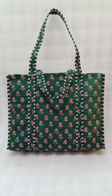 Handblock Printed Quilted Tote Bag without zip/button 17x18x 6 inches