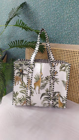 Handblock Printed Quilted Tote Bag without zip/button 17x18x 6 inches