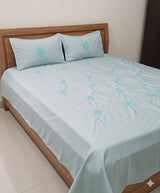 Embroidered Bedsheet Set with 2 Quilted Pillow Covers (108 × 108)