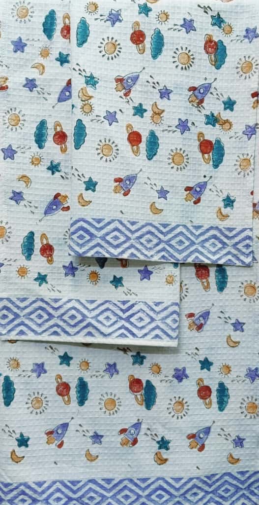 Kids Gift Set - Handblock Printed Towels - 1 Bath + 2 Hand Towels