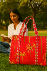 Handblock Printed Quilted Tote Bag without zip/button 17x18x 6 inches