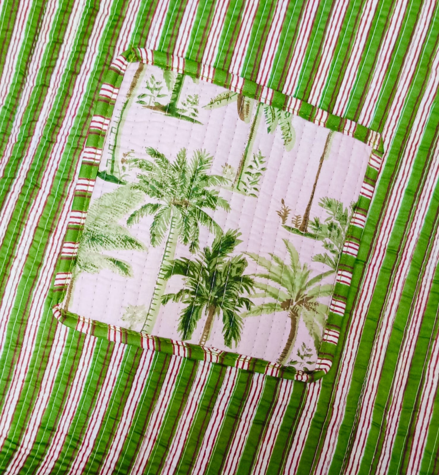 Handblock Printed Quilted Tote Bag without zip/button 17x18x 6 inches