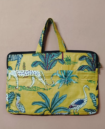 Laptop Bag with Handle -100% Cotton with handblock print and cushion support - 13-15 inches