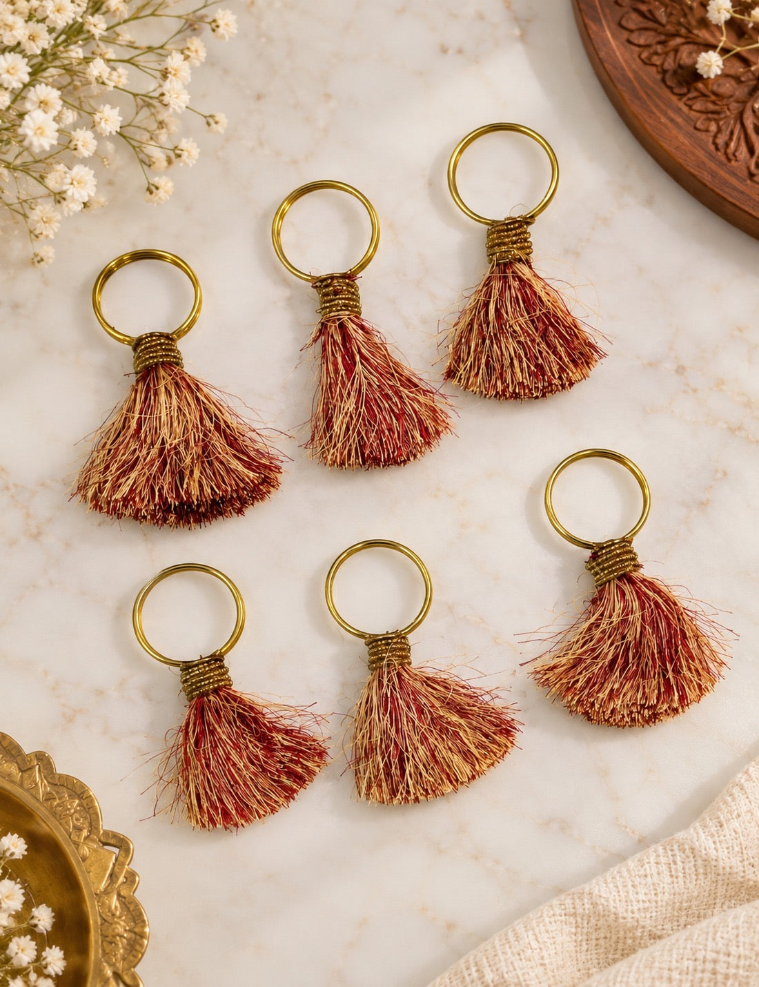 Diwali Gift Box - Hand Block Printed Cotton Napkin Set of 6 with Tassel Napkin Rings