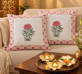 Diwali Home Décor Gift Box with 2 Cushion Covers, 1Handmade Floral Soy Wax Candle & 2 Metal Diyas