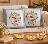 Diwali Home Décor Gift Box with 2 Cushion Covers, 1Handmade Floral Soy Wax Candle & 2 Metal Diyas