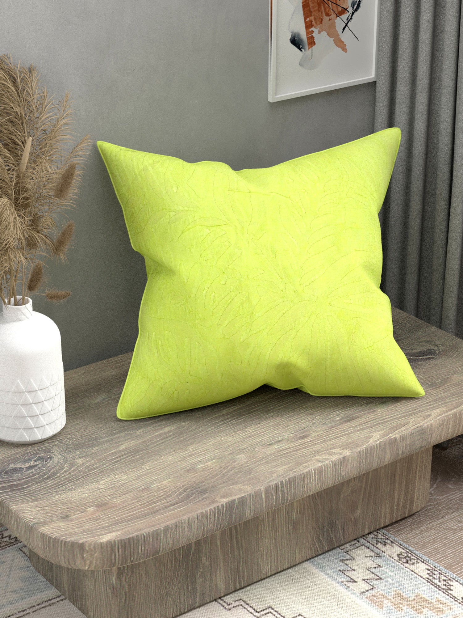 Handmade cotton applique work cushion cover - 16 X16 Inches