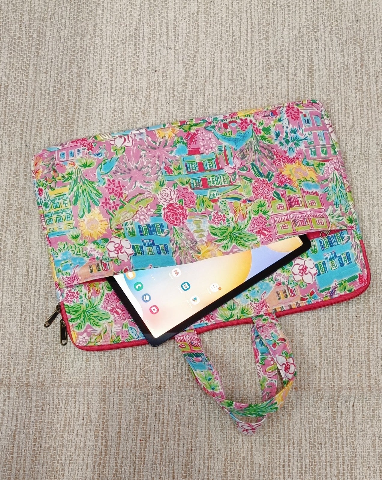 Laptop Bag with Handle -100% Cotton with handblock print and cushion support - 13-15 inches