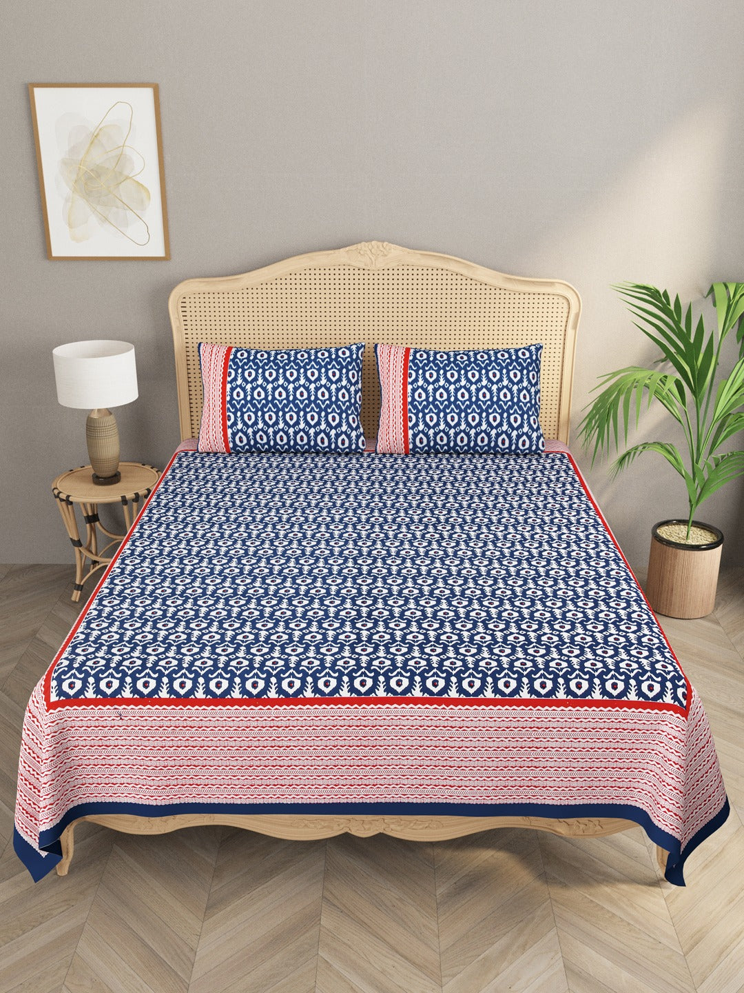 Ikat Print  Double King Bedsheet with 2 Pillow Covers