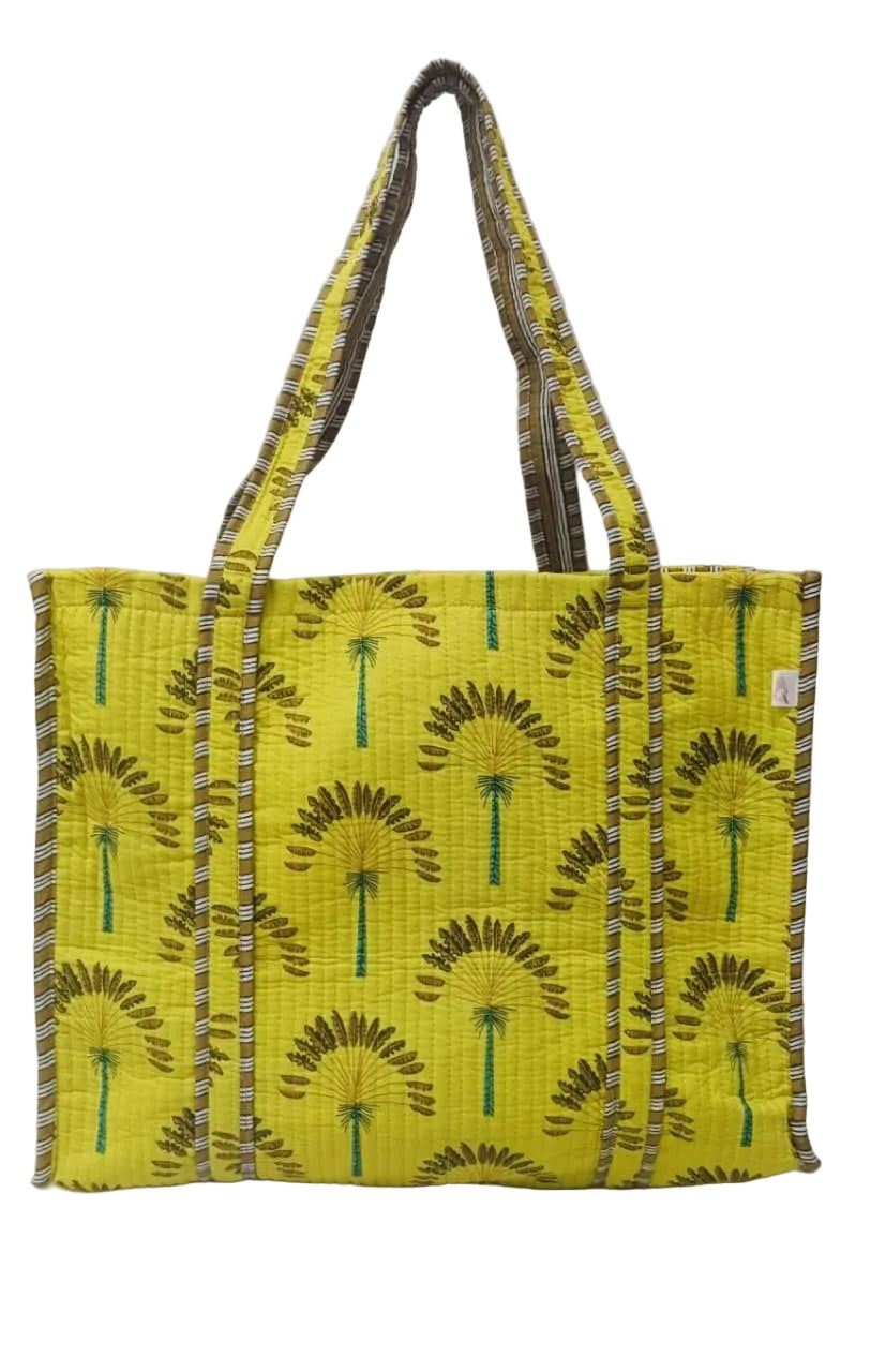 Handblock Printed Quilted Tote Bag without zip/button 17x18x 6 inches