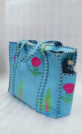 Handblock Printed Quilted Tote Bag with concealed zip ( 17x18x 6 inches)