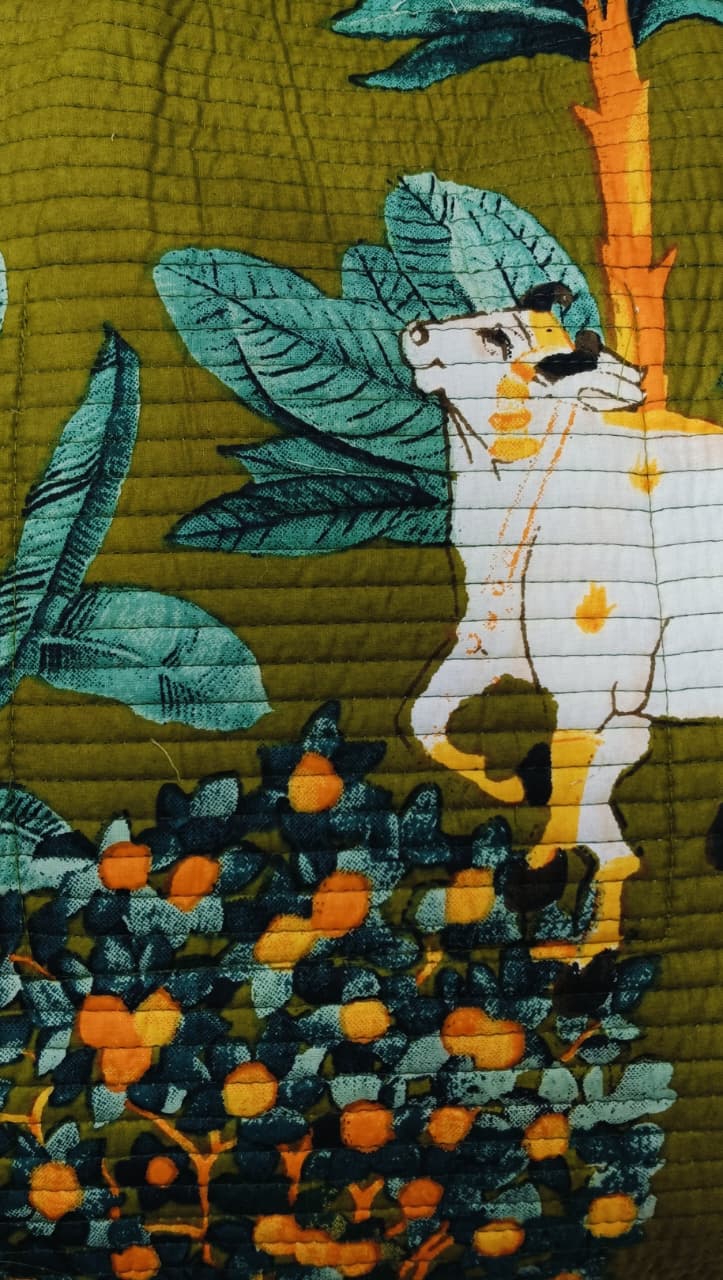 Handblock Printed Quilted Tote Bag with concealed zip ( 17x18x 6 inches)