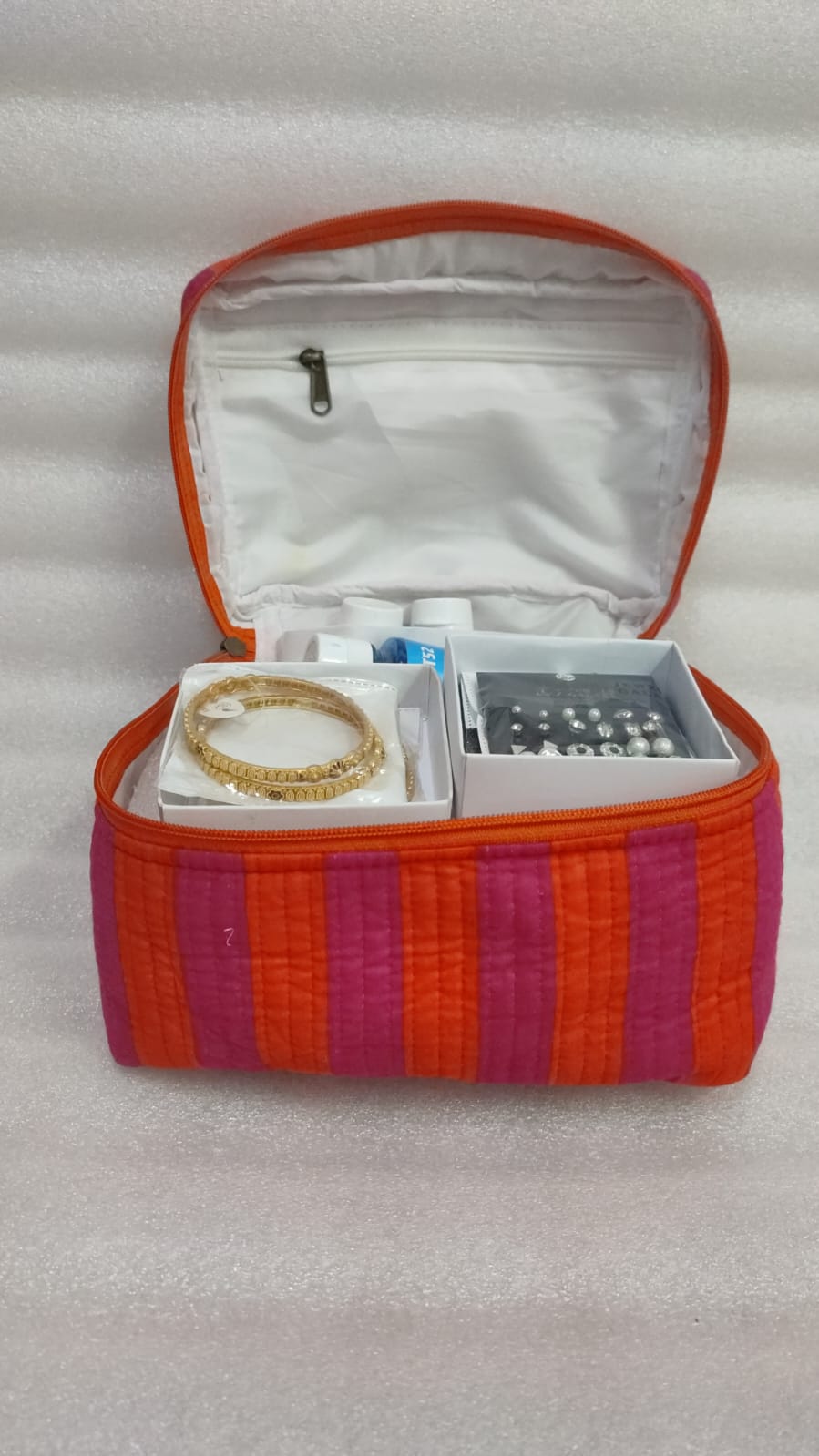 Handcrafted Quilted Makeup Organizer Bag | Cosmetic & Travel Vanity Case - 9x6.5x6.2 inches