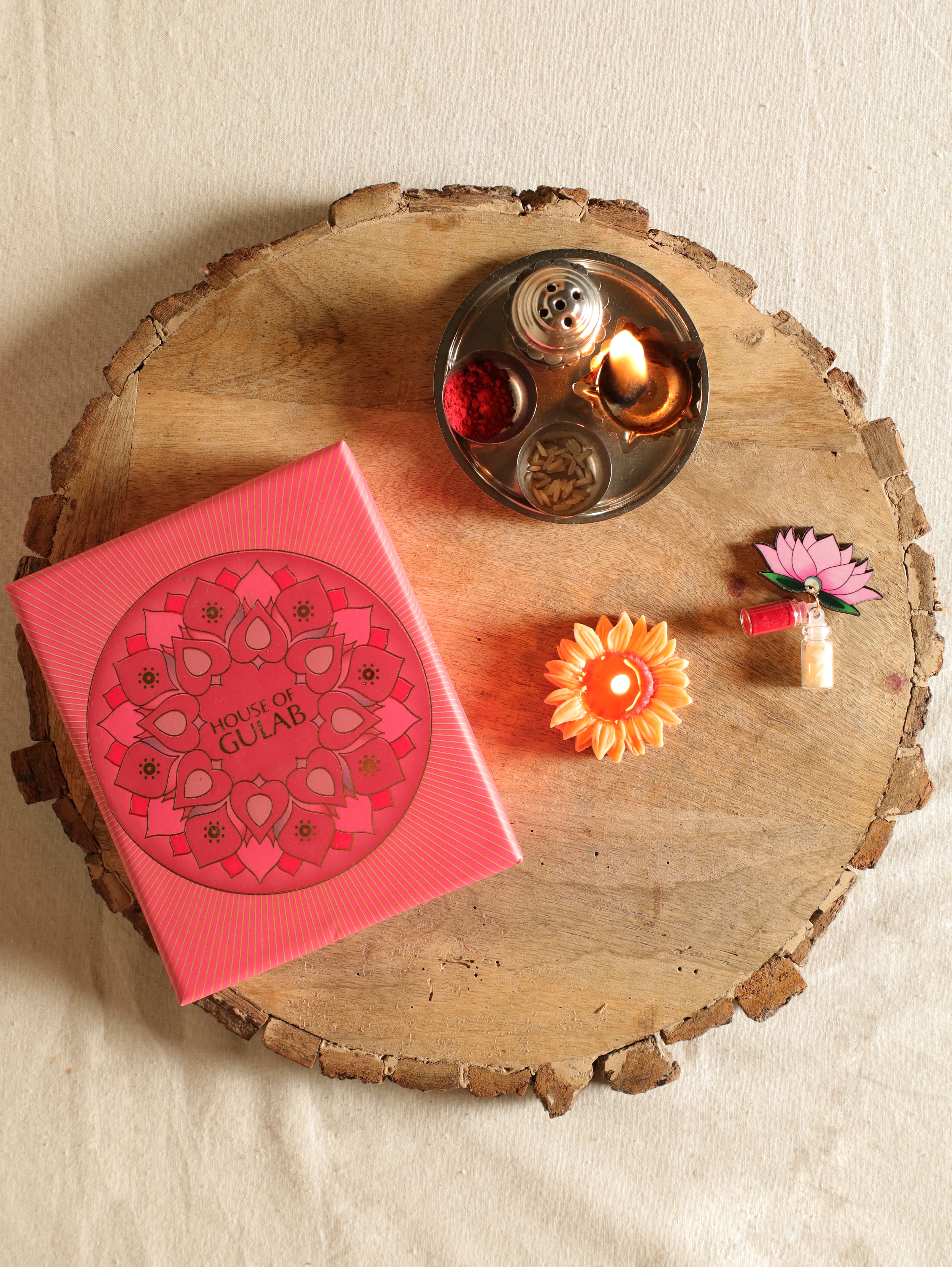 Bhaiya-Bhabhi Rakhi Gift Box – Handcrafted Kundan Rakhi & Lumba Rakhi with Roli Chawal for Raksha Bandhan