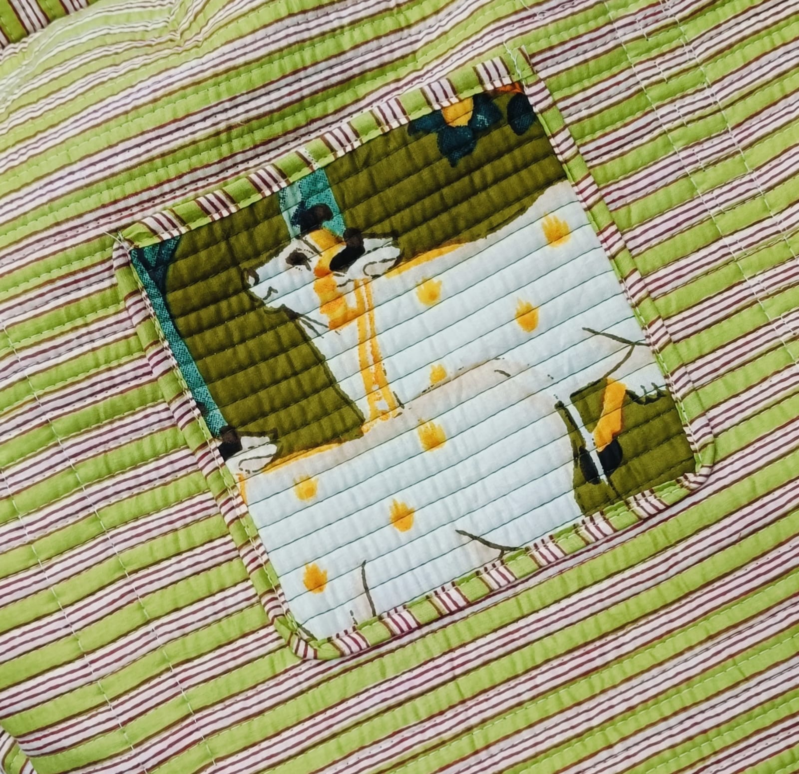 Handblock Printed Quilted Tote Bag with concealed zip ( 17x18x 6 inches)