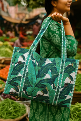 Handblock Printed Quilted Tote Bag without zip/button 17x18x 6 inches