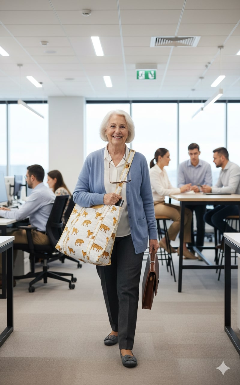 Handblock Printed Quilted Tote Bag without zip/button 17x18x 6 inches