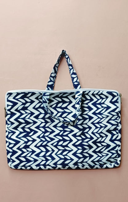 Laptop Bag with Handle -100% Cotton with handblock print and cushion support - 13-15 inches