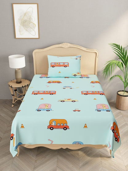 Kids Print Single bedsheet with 1 Pillow Cover