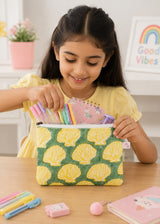 Handblock Printed Cotton Kids’ Flat Pouch with Zip Closure