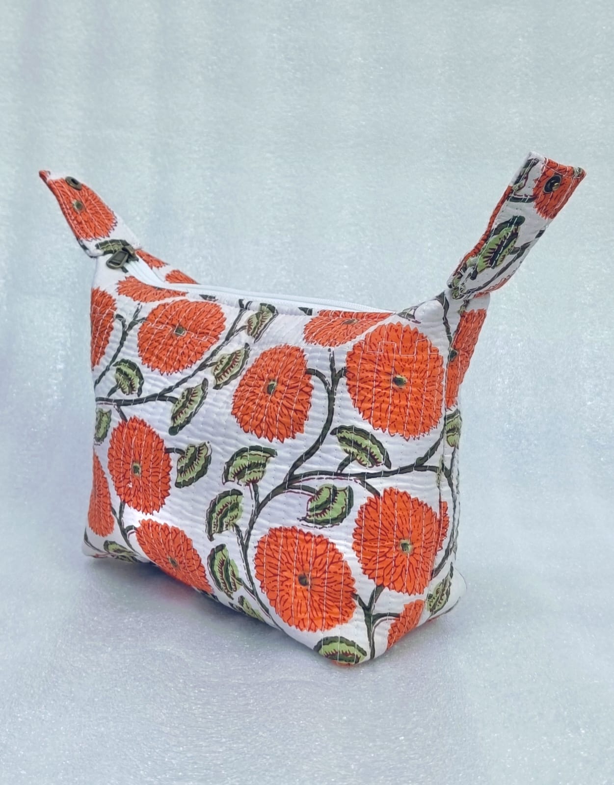 Quilted Block Printed Hobo Pouch with Zip closure and Snap Button