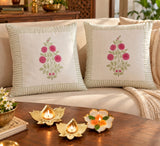 Diwali Home Décor Gift Box with 2 Cushion Covers, 1Handmade Floral Soy Wax Candle & 2 Metal Diyas