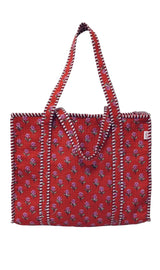 Handblock Printed Quilted Tote Bag with concealed zip ( 17x18x 6 inches)