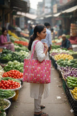 Handblock Printed Quilted Tote Bag without zip/button 17x18x 6 inches