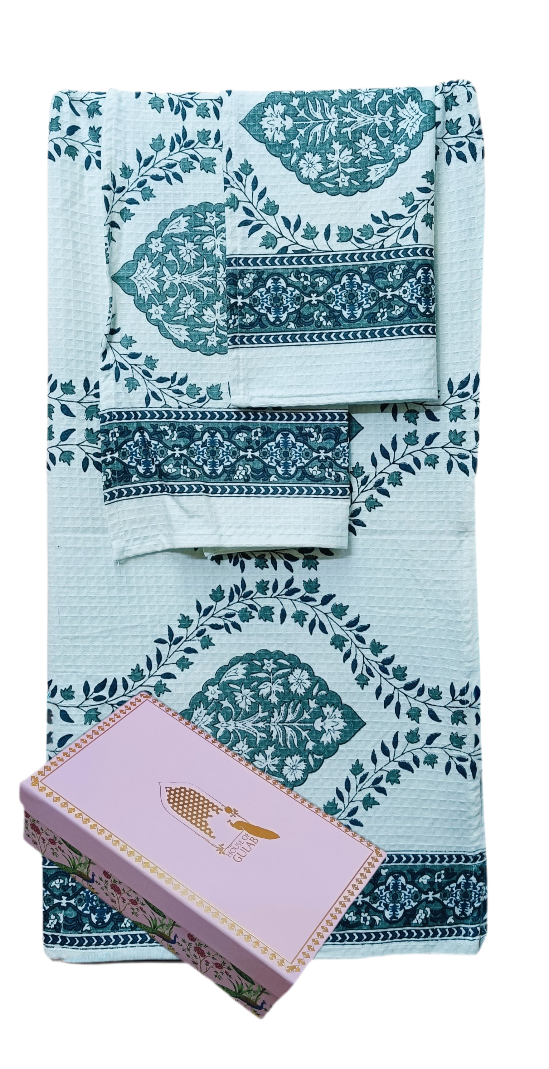 Gift Set - Handblock Printed Towels - 1 Bath + 2 Hand Towels