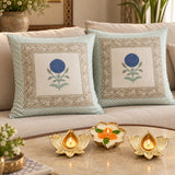 Diwali Home Décor Gift Box with 2 Cushion Covers, 1Handmade Floral Soy Wax Candle & 2 Metal Diyas