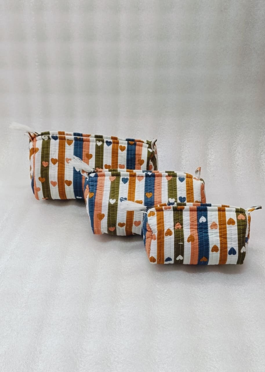 Set of 3 cosmetic bag/pouches with waterproof lining