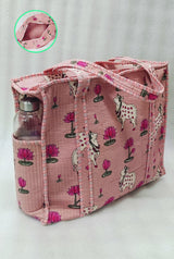 Handblock Printed Quilted Tote Bag with concealed zip ( 17x18x 6 inches)