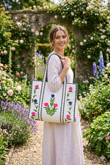 Hand-Painted Floral Tote Bag – Double-Sided Artisan Cotton Tote | Spacious Everyday Carry Bag (No Zip)- 17x18x6 inches
