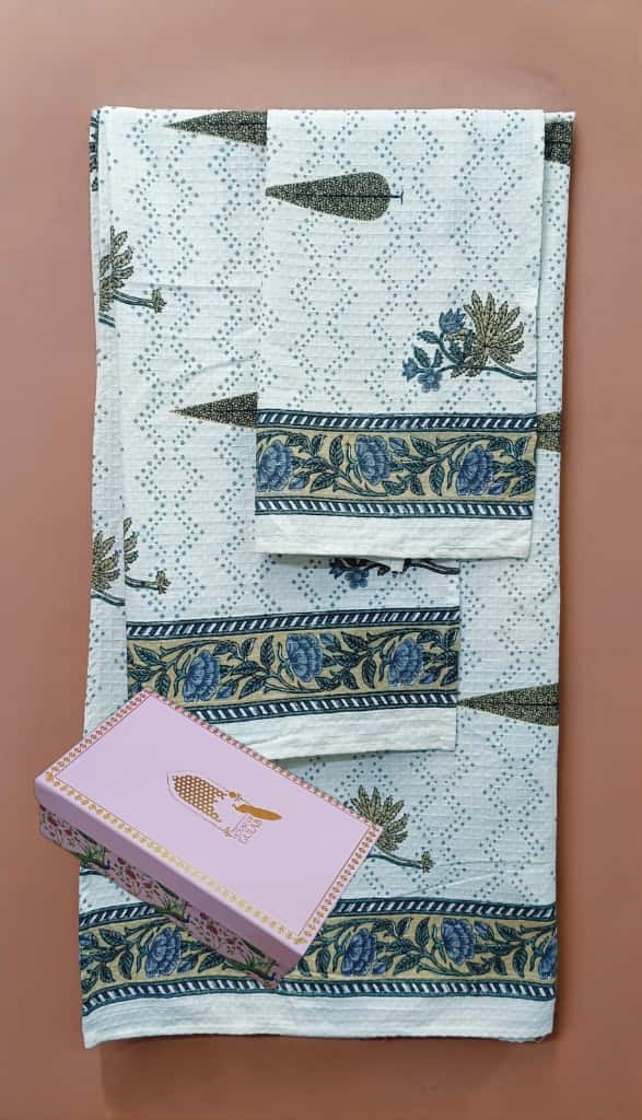 Gift Set - Handblock Printed Towels - 1 Bath + 2 Hand Towels