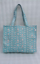 Handblock Printed Quilted Tote Bag without zip/button 17x18x 6 inches