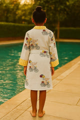 Handblock printed waffle cotton bathrobe for kids - 4-13 years old